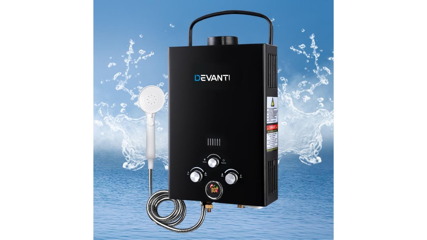 Devanti Portable LPG Hot Water System with Shower 8L - Black