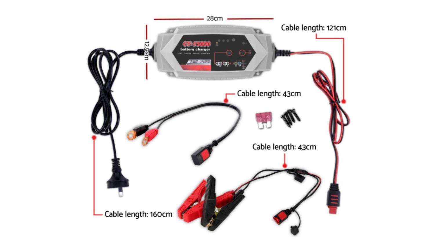 Giantz Smart Battery Charger for Car - 15A/12V/24VGAM