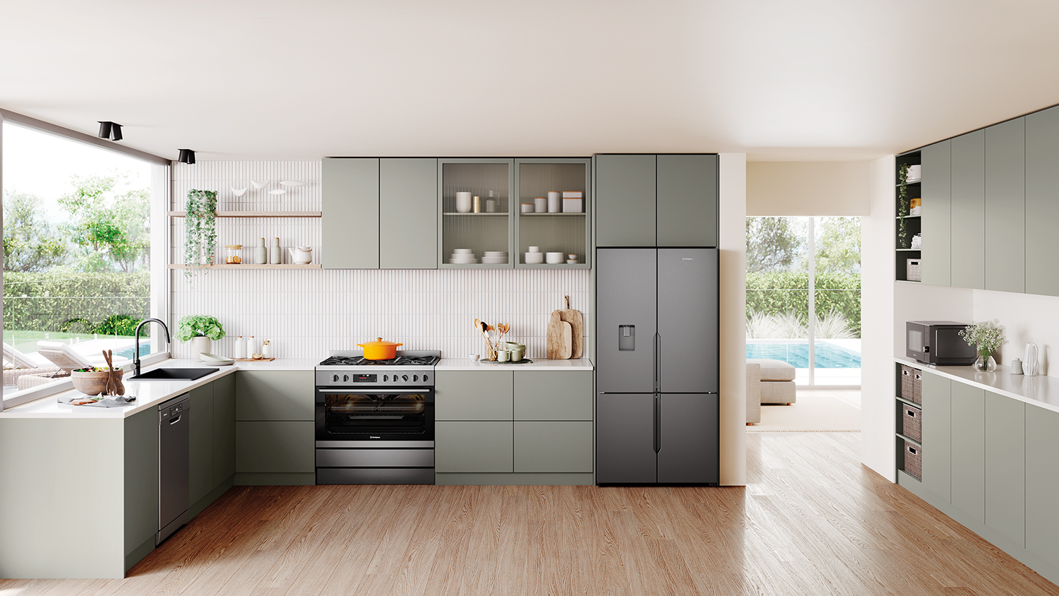 Westinghouse 90cm Pyrolytic Dual Fuel Freestanding Oven with Gas Cooktop - Dark Stainless Steel (WFEP9717DD)