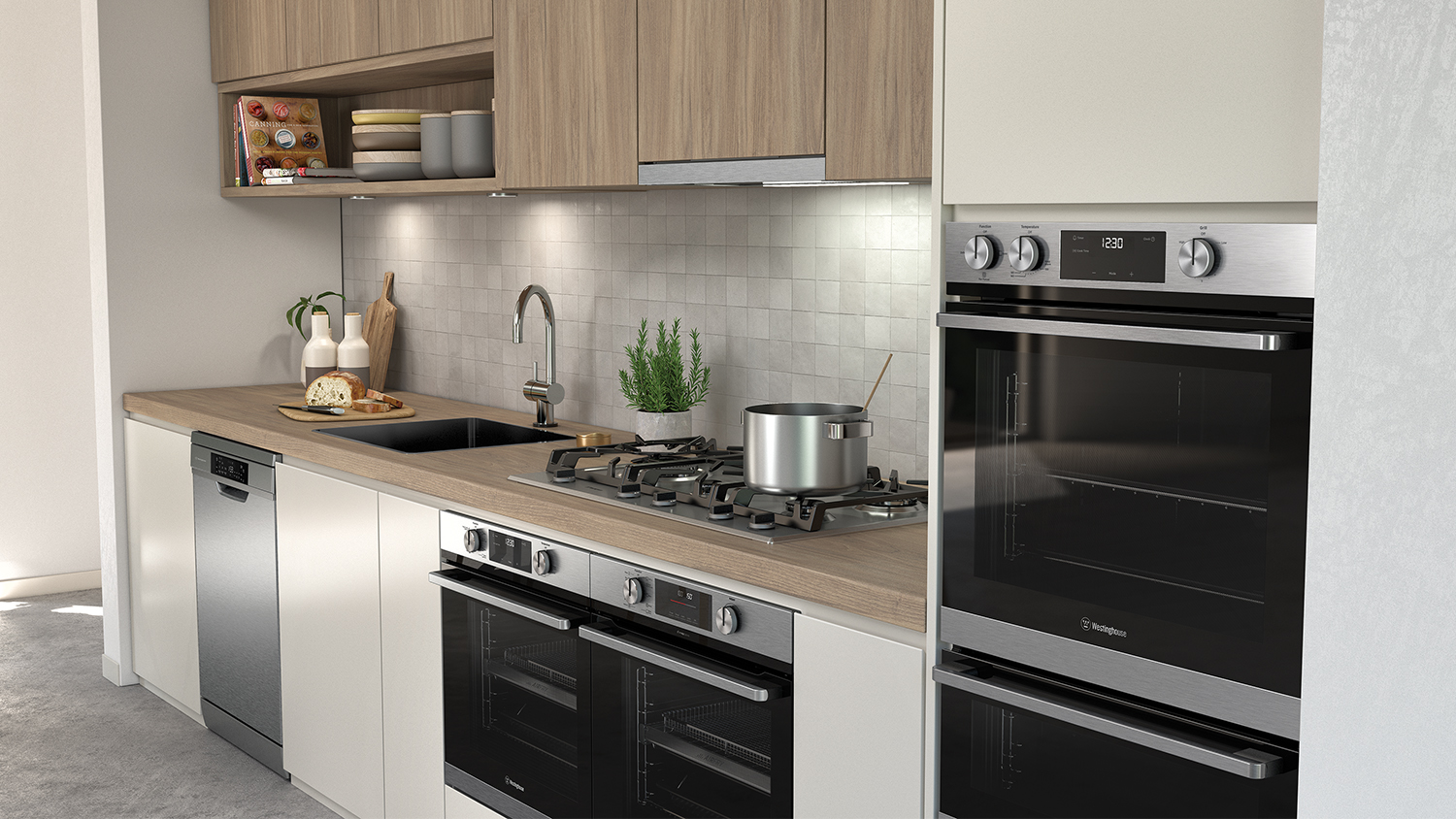 Westinghouse 60cm Built-In Double Oven with 8 + 5 Functions - Dark Stainless Steel (WVE6526DD)