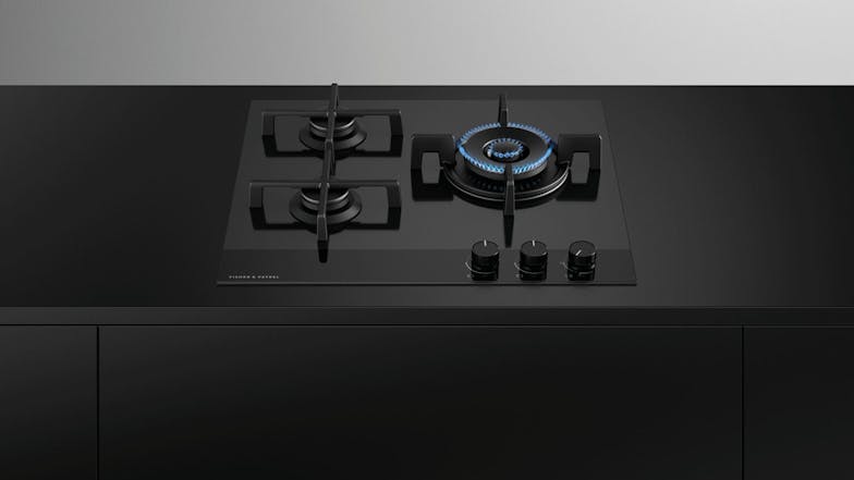 Fisher & Paykel 60cm 3 Burner LPG Gas on Glass Cooktop - Black (Series 9/CG603DLPGB4)