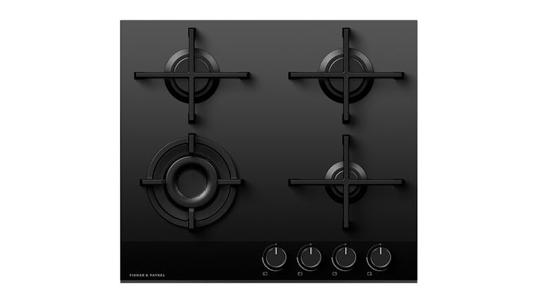 Fisher & Paykel 60cm 4 Burner Natural Gas on Glass Cooktop - Black Glass (Series 9/CG604DNGGB4)