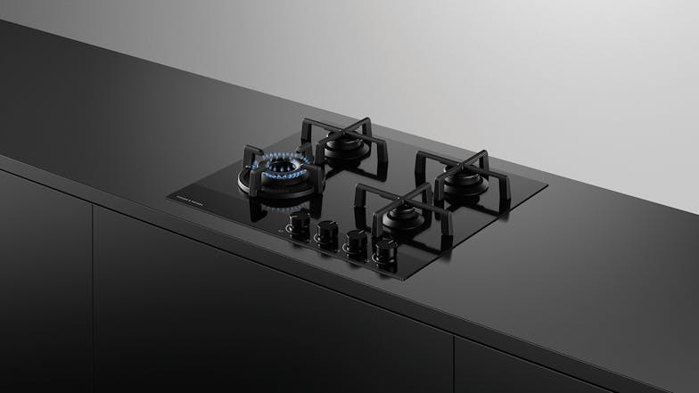 Fisher & Paykel 60cm 4 Burner Natural Gas on Glass Cooktop - Black Glass (Series 9/CG604DNGGB4)