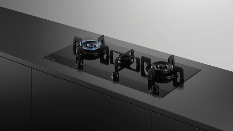 Fisher & Paykel 90cm 3 Burner Natural Gas on Glass Cooktop - Black Glass (Series 9/CG903DNGGB4)