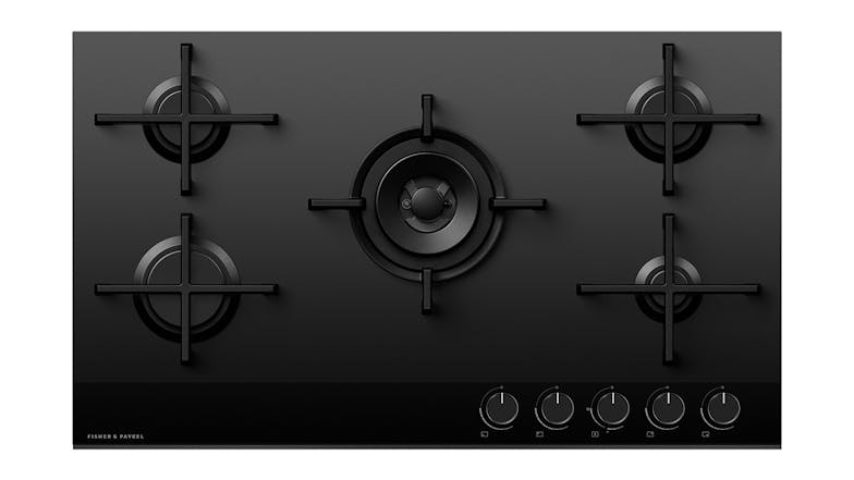 Fisher & Paykel 90cm 5 Burner Natural Gas on Glass Cooktop - Black Glass (Series 9/CG905DNGGB4)