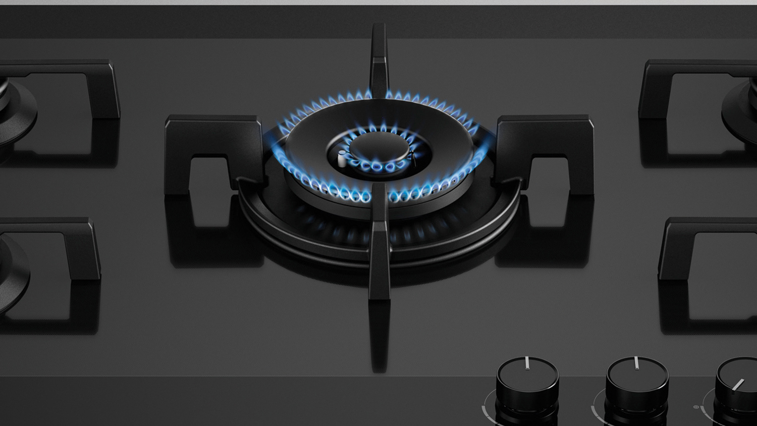 Fisher & Paykel 90cm 5 Burner Natural Gas on Glass Cooktop Black