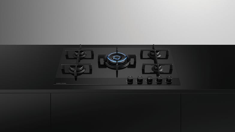 Fisher & Paykel 90cm 5 Burner Natural Gas on Glass Cooktop - Black Glass (Series 9/CG905DNGGB4)