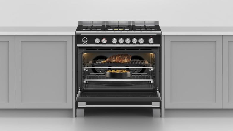 Fisher & Paykel 90cm Dual Fuel Freestanding Oven with Gas Cooktop - Black (Series 9/OR90SCG6B1)