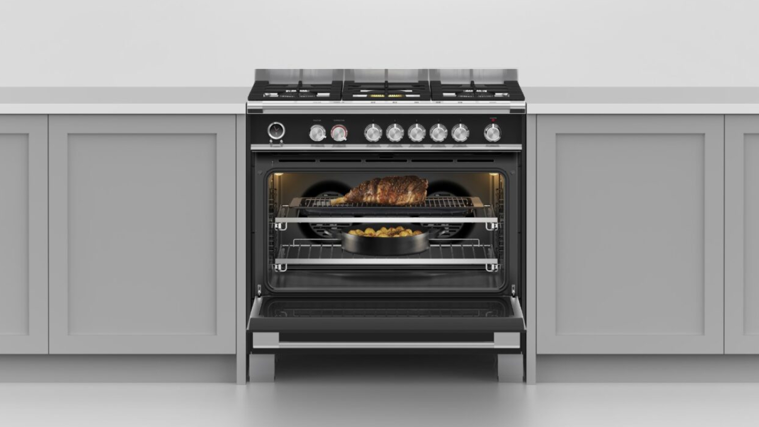 Fisher & Paykel 90cm Dual Fuel Freestanding Oven with Gas Cooktop - Black (Series 9/OR90SCG6B1)