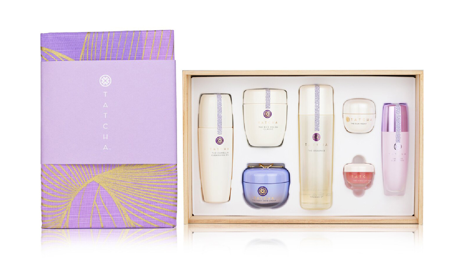 Tatcha Special Edition Luxury Kiri Set: The Camellia Cleansing Oil, The Rice Polish, The Essence, The Dewy Skin Cream, The Silk Peony, The Kissu Lip Mask, The Liquid Silk Canvas - 5pcs