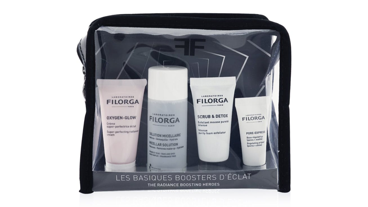 Filorga The Radiance Boosting Heroes Set: Oxygen Glow Cream 15ml + Micellar Solution 50ml + Scrub & Detox 15ml + Pore-Extress Primer 7ml - 4pcs