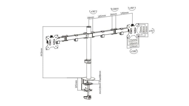 Brateck Steel Dual Arm Flat/Curved Monitor Arm 13" - 32" with VESA Adaptor