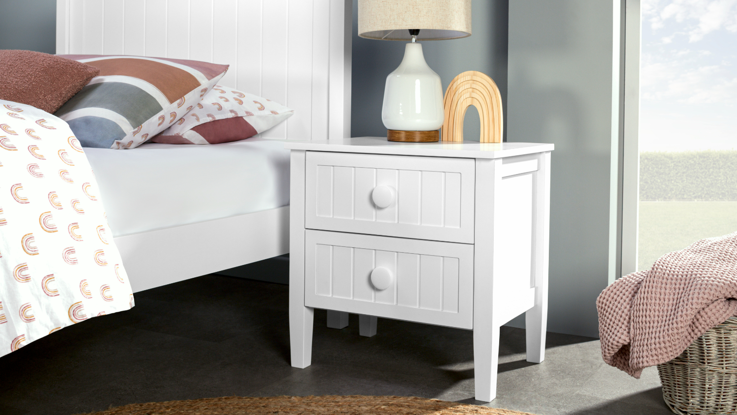 Neves 2 Drawer Bedside Table - White