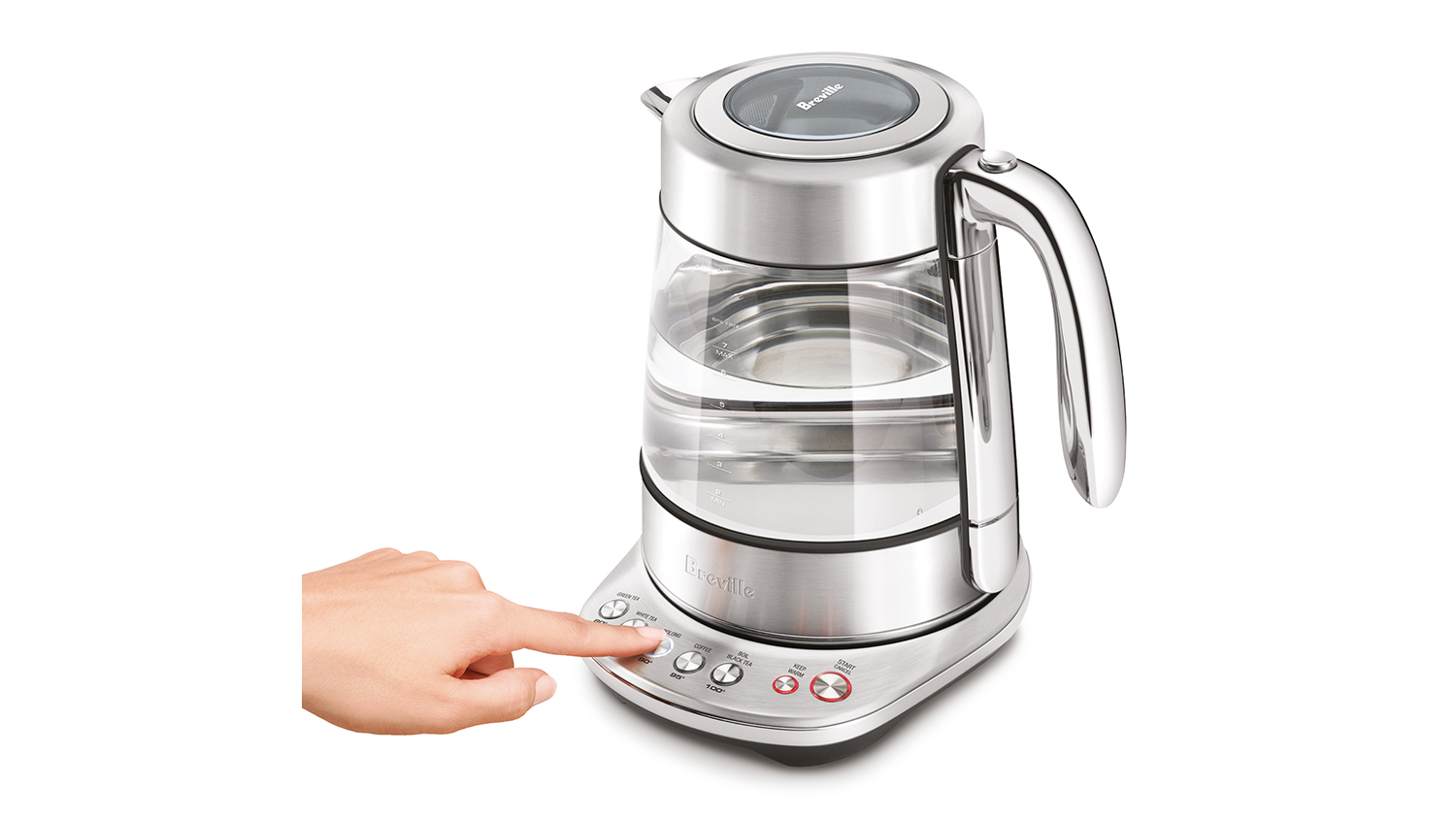 Breville the Smart Crystal Luxe 1.7L Glass Kettle - Brushed Stainless Steel (BKE855BSS)