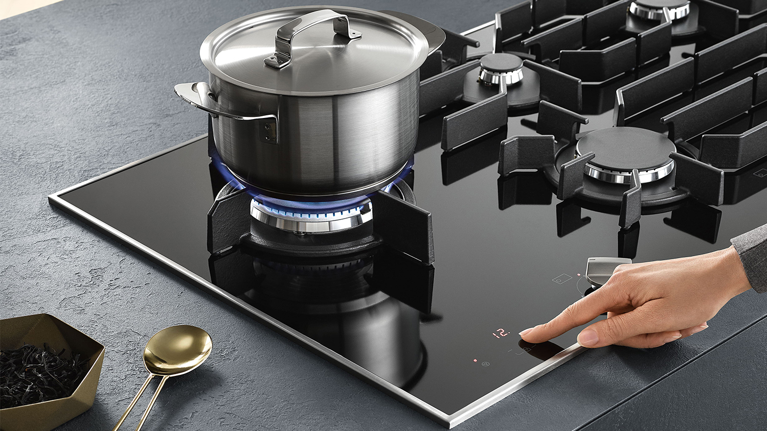 Miele 92cm 5 Burner Gas Cooktop - Black Glass (KM 3054-1/10939890)