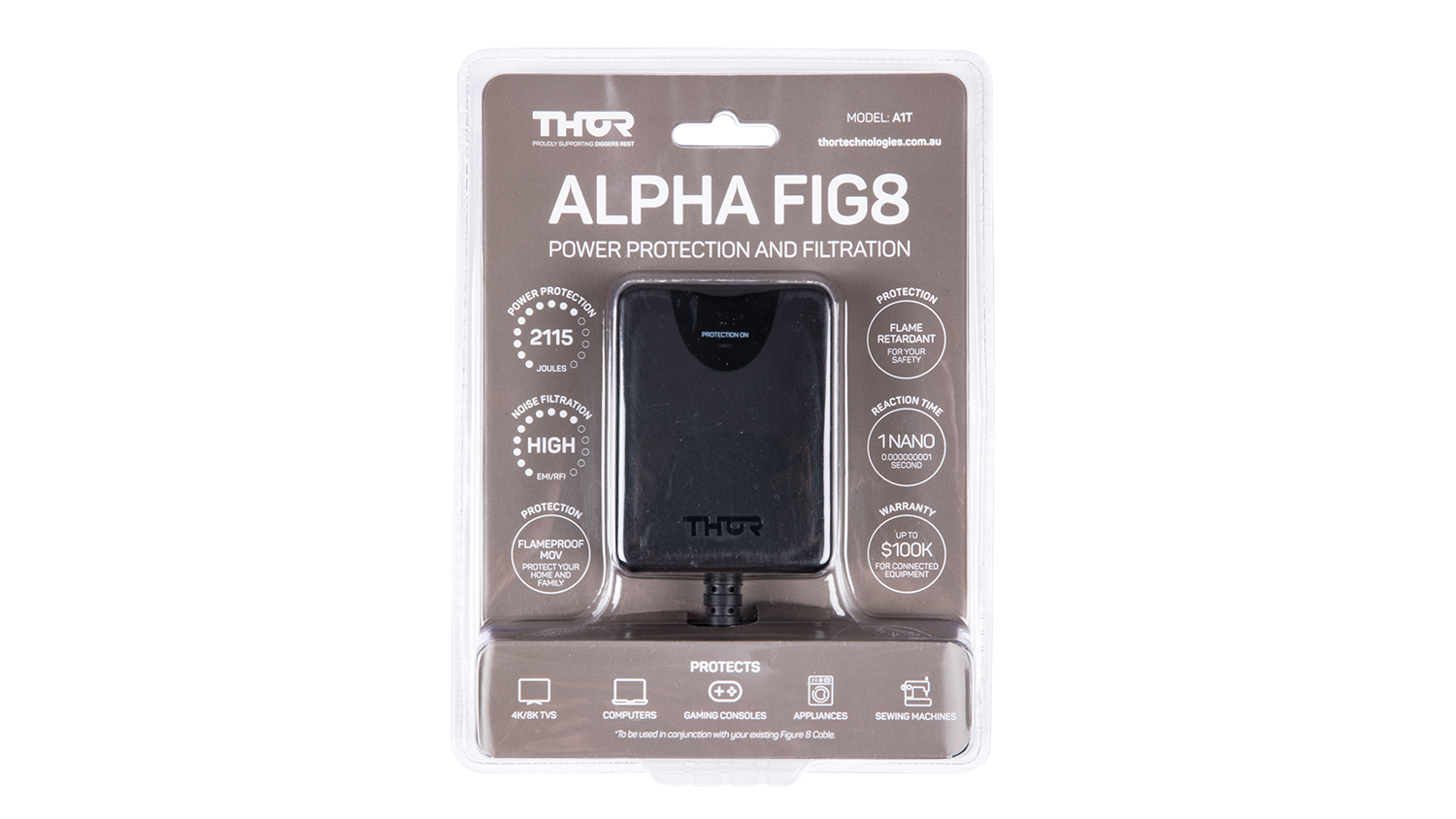 Thor Surge Protector with Flame-proof MOV - Figure-8 to Figure-8 - Black (Alpha Fig8/A1T)