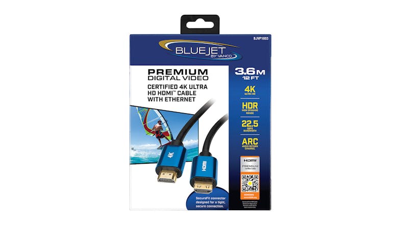 Vanco Bluejet 4K Ultra HD 3.6m HDMI Cable with Ethernet - Black (BJVP1003)