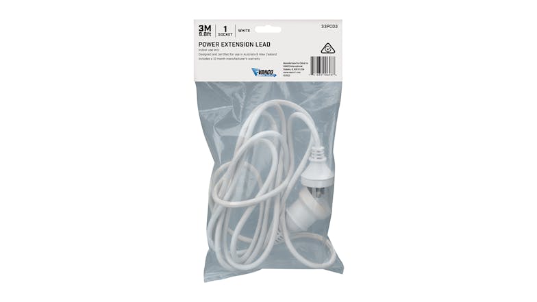 Vanco Bluejet Power Extension Lead - 3m White (33PC03)