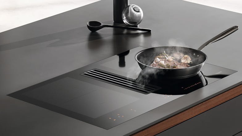 Miele 80cm 4 Zone Induction Cooktop with Downdraft Rangehood - Black (KMDA 7634 FL/11503460)