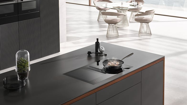 Miele 80cm 4 Zone Induction Cooktop with Downdraft Rangehood - Black (KMDA 7634 FL/11503460)