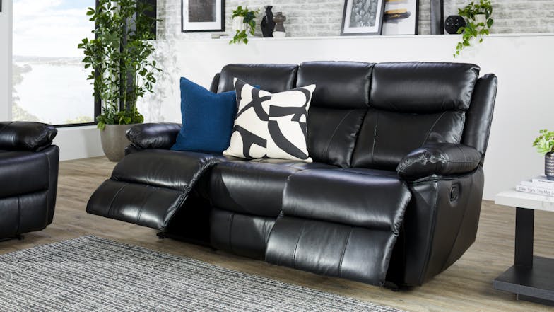 Toronto 3 Piece Black Leather Recliner Lounge Suite