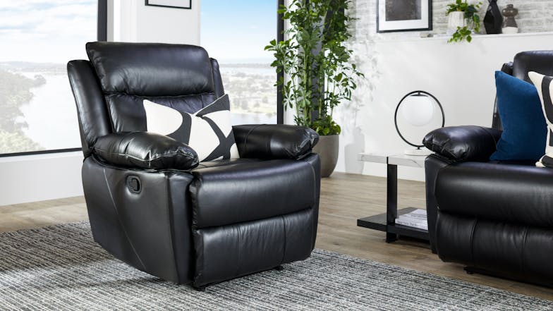 Toronto 3 Piece Black Leather Recliner Lounge Suite