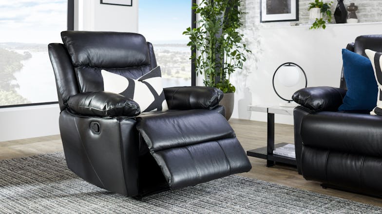 Toronto 3 Piece Black Leather Recliner Lounge Suite