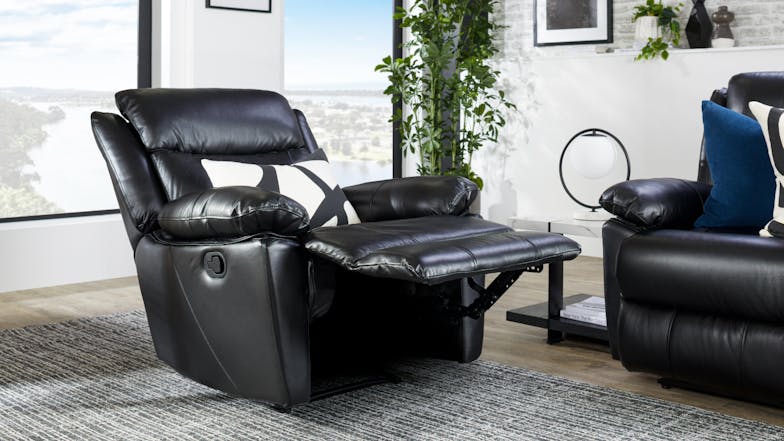 Toronto 3 Piece Black Leather Recliner Lounge Suite