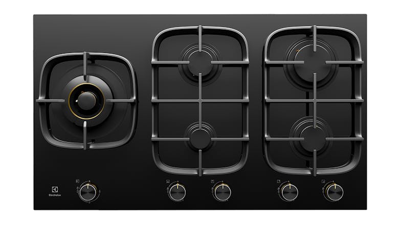 Electrolux 90cm 5 Burner Gas on Glass Cooktop - Black Glass (EHG955BE)