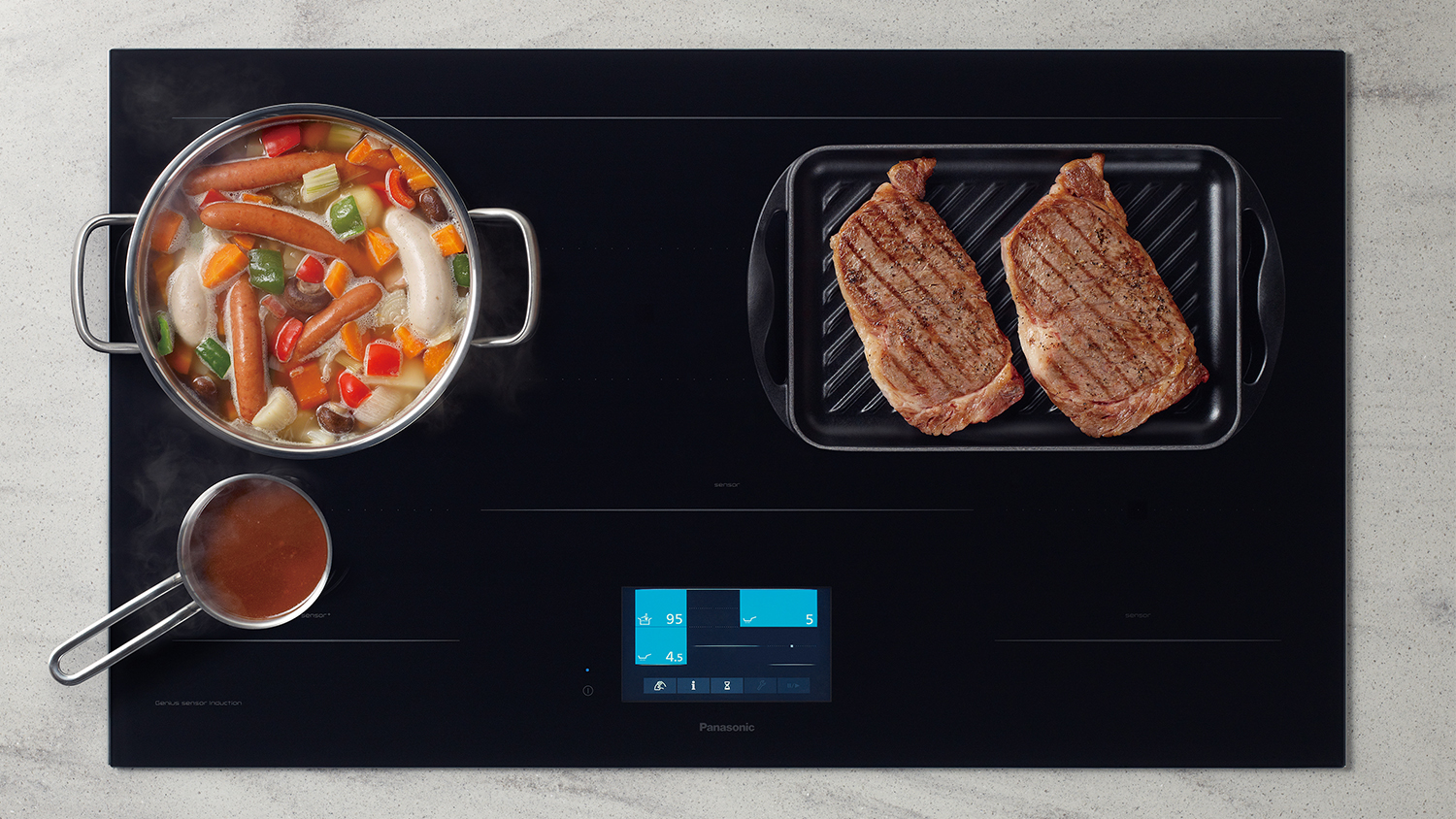 Panasonic 90cm 5 Zone Induction Cooktop - Black Glass (KY-T937VFEPG)
