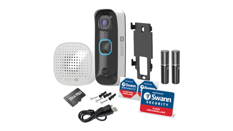 Swann Buddy Video Doorbell & Chime (Wireless, 4K, Night Vision, Motion Detection, Two-Way Audio)