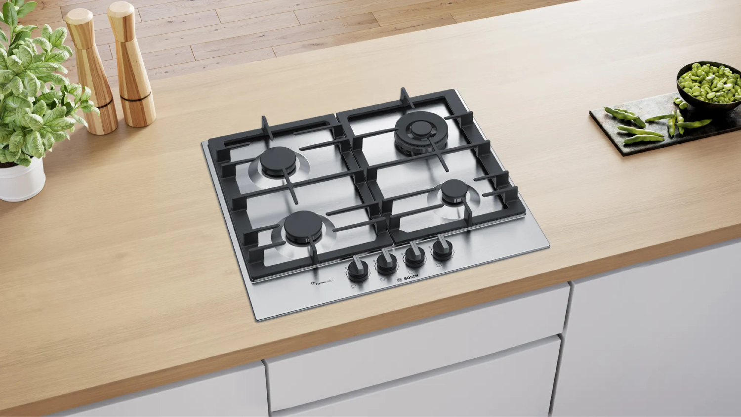 Bosch 60cm 4 Burner Gas on Steel Cooktop Stainless Steel (Series 6