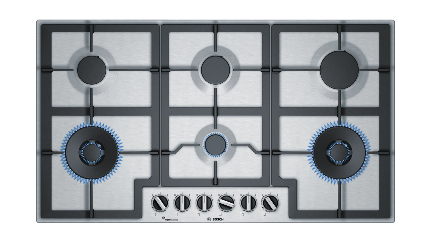 Bosch 90cm 6 Burner Gas on Steel Cooktop Stainless Steel Series 6 PCT9A5B90A