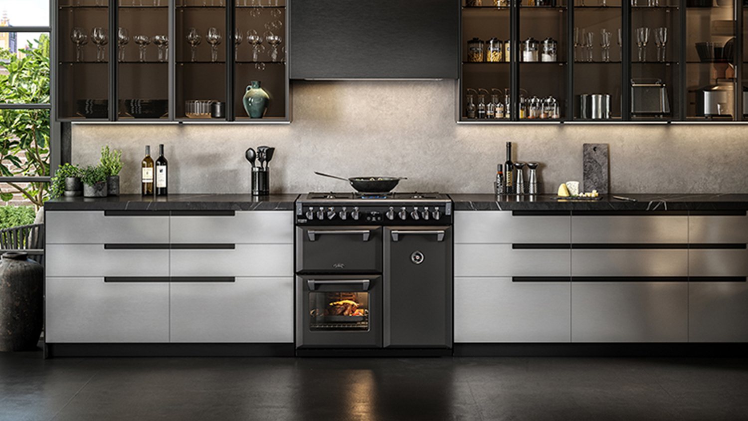 Belling 90cm Dual Fuel Freestanding Oven with Gas Cooktop Graphite