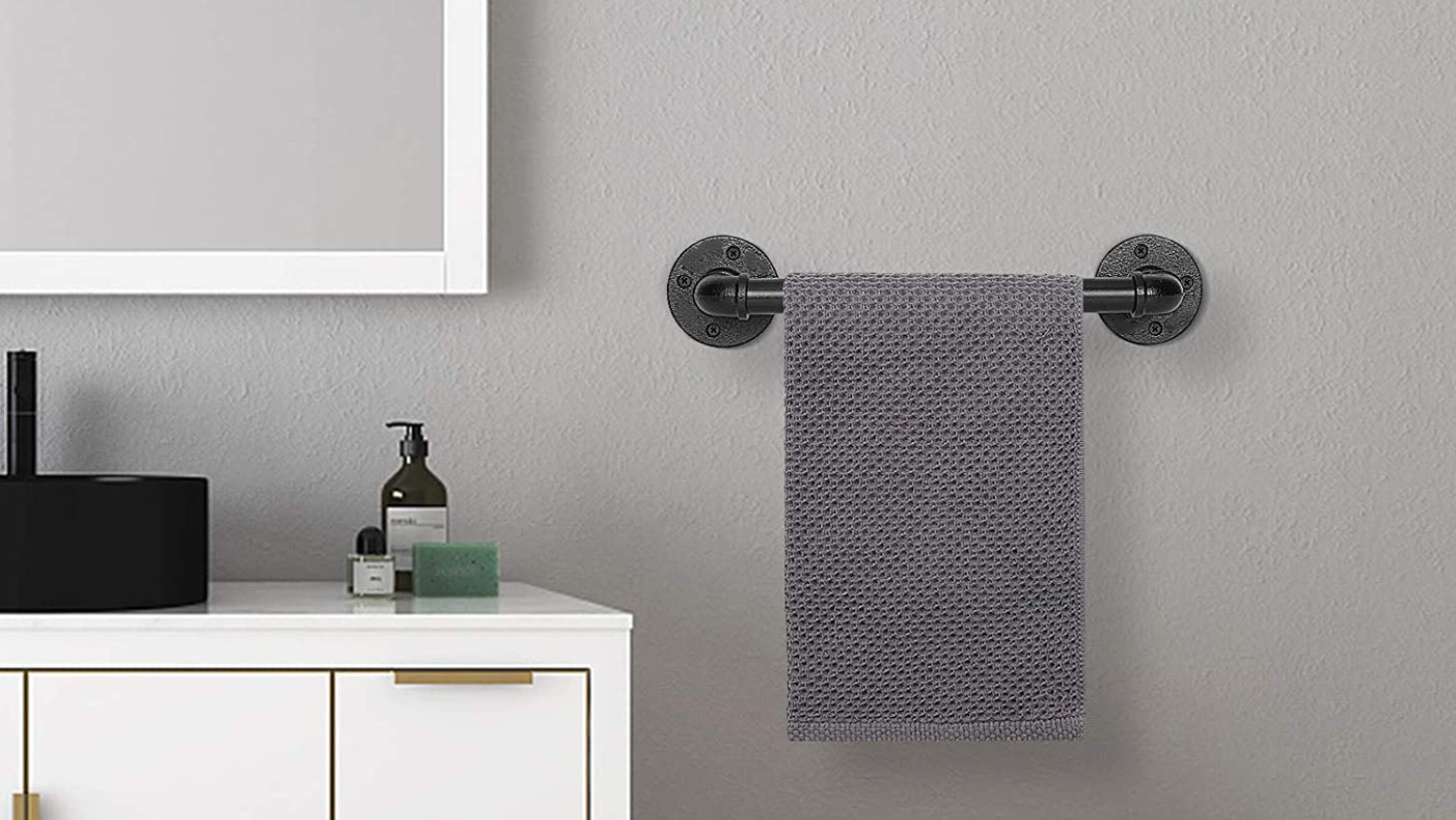 Kmall Industrial Pipe Wall Mounted Towel Rail 40cm - Matte Black