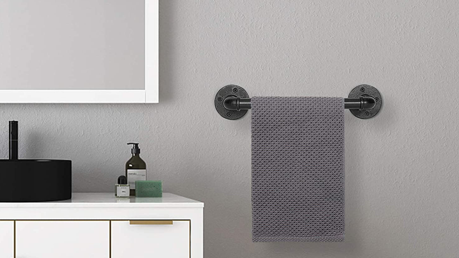 Kmall Industrial Pipe Wall Mounted Towel Rail 50cm - Matte Black