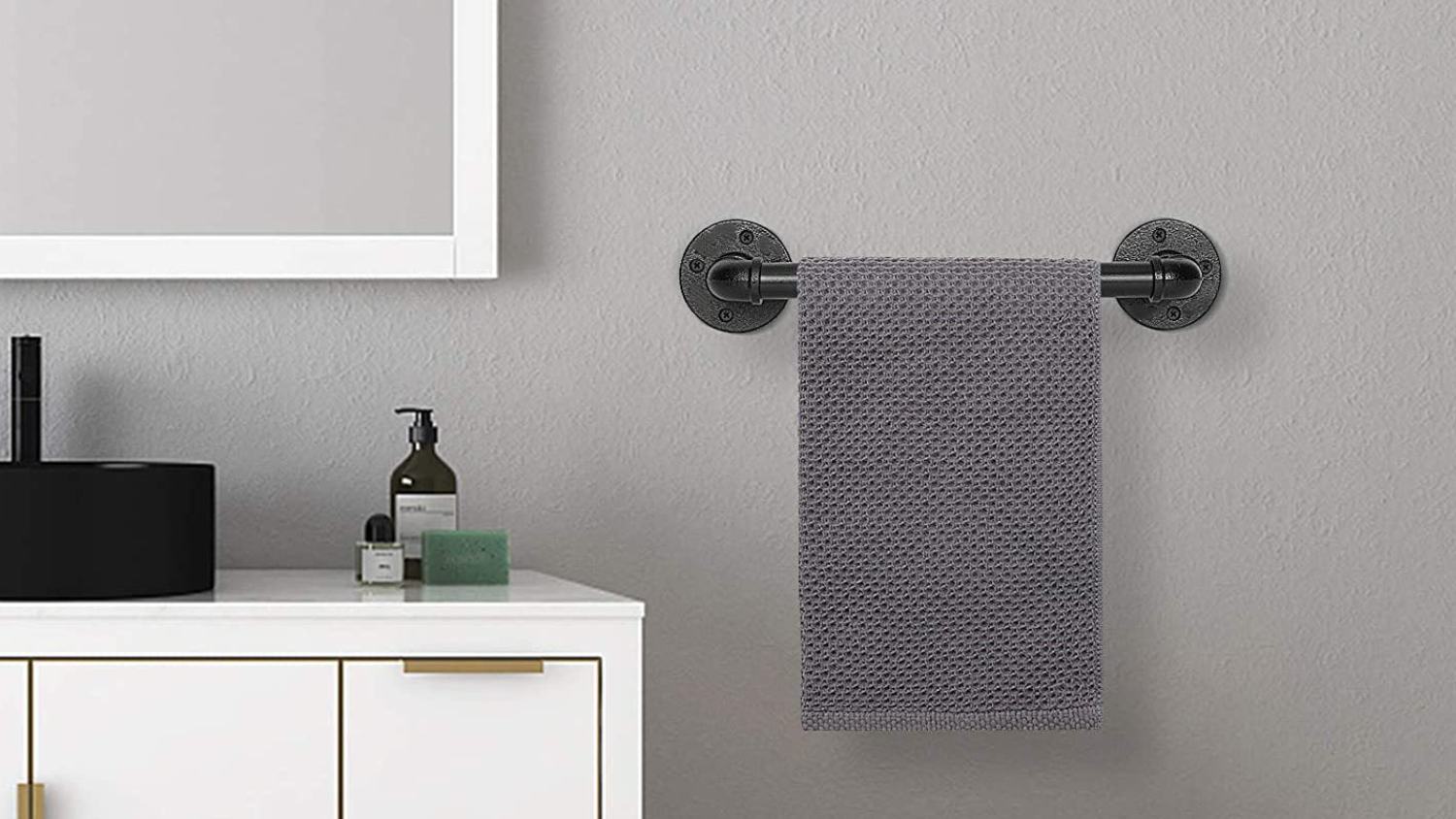 Kmall Industrial Pipe Wall Mounted Towel Rail 60cm - Matte Black