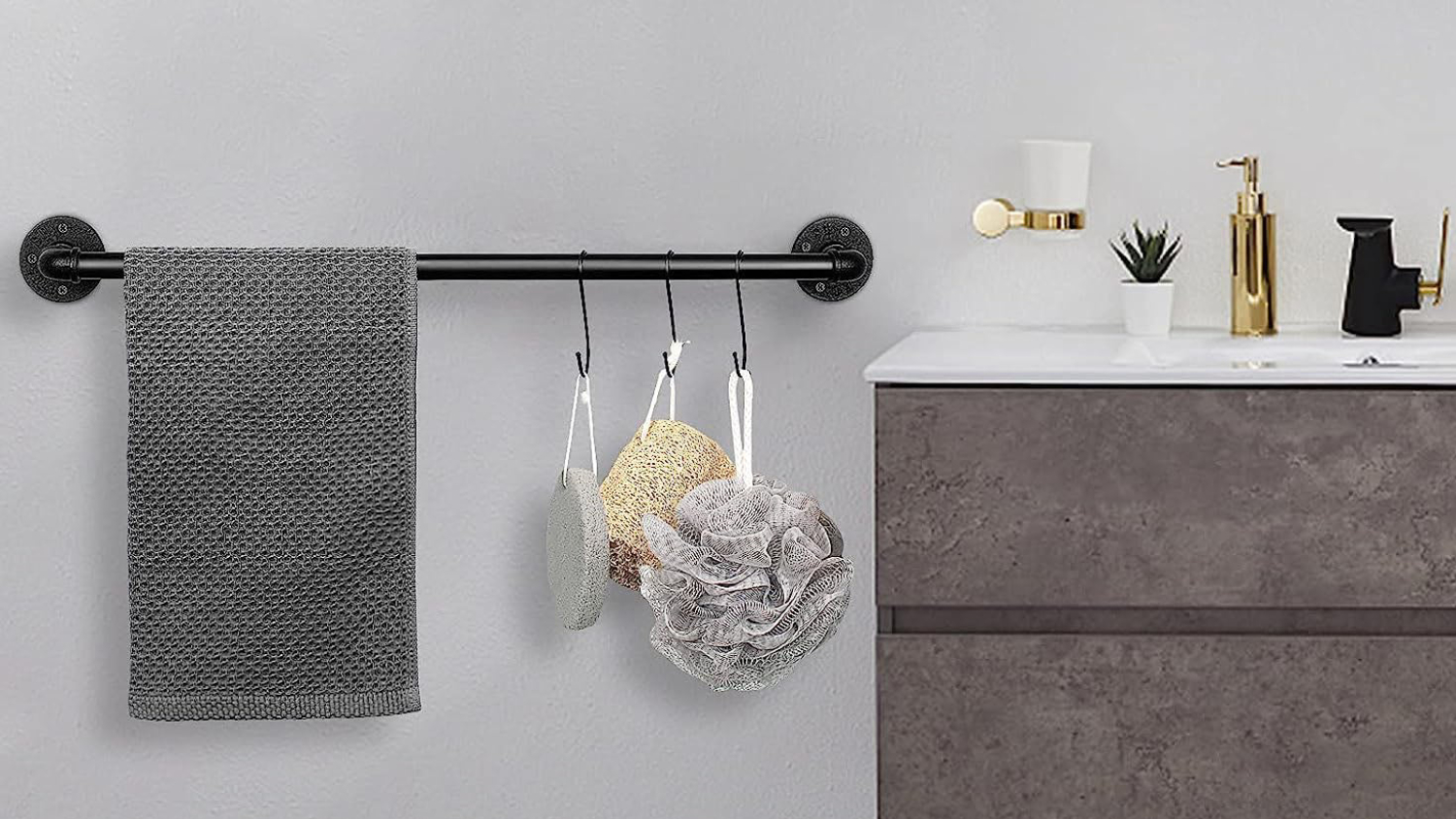 Kmall Industrial Pipe Wall Mounted Towel Rail 80cm - Matte Black