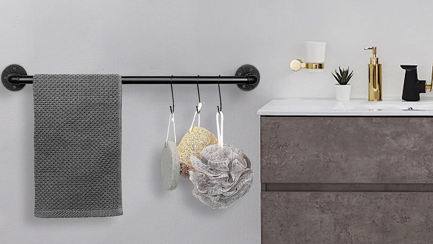 Kmall Industrial Pipe Wall Mounted Towel Rail 100cm - Matte Black