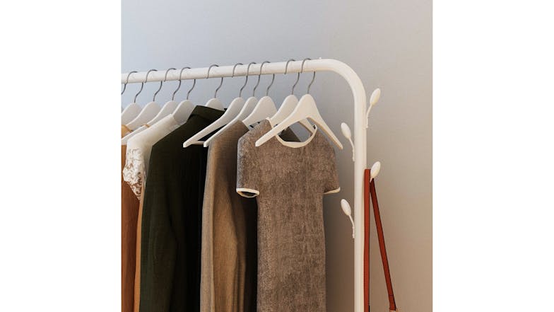 Kmall Modern Metal Garment Rack with Hooks, Storage Shelf 105cm - White