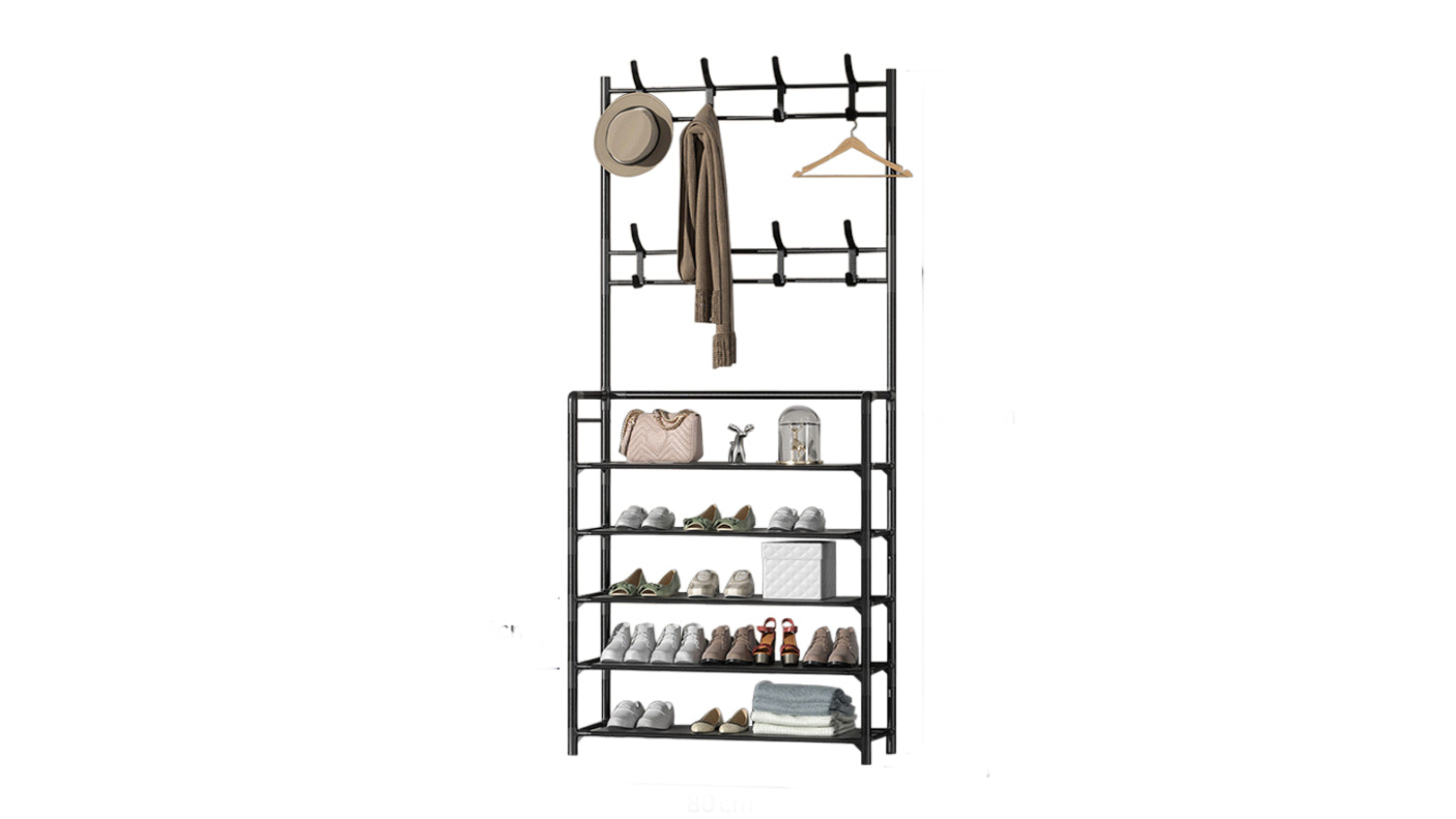 Kmall 5-Tier Metal Garment Rack & Shelf with Hooks - Black