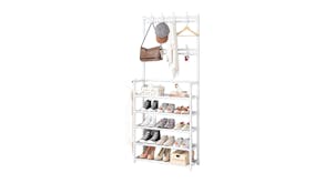 Kmall 5-Tier Metal Garment Rack & Shelf with Hooks - White"