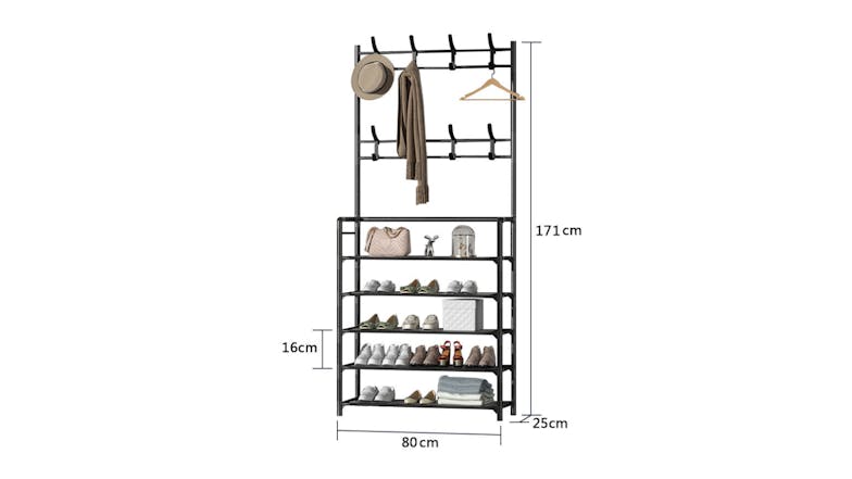 Kmall 5-Tier Metal Garment Rack & Shelf with Hooks - White"