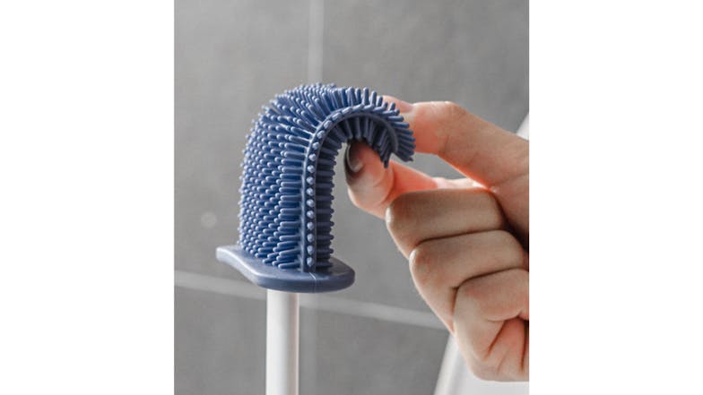 Kmall Flexible Silicone Toilet Brush with Hard Brush, Plastic Holder - Grey