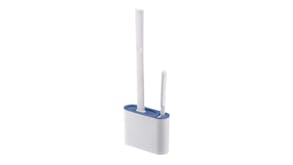 Kmall Flexible Silicone Toilet Brush with Hard Brush, Plastic Holder - Blue