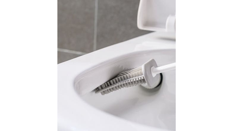 Kmall Flexible Silicone Toilet Brush with Hard Brush, Plastic Holder - Blue