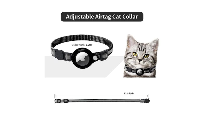 Kmall Quick Release Reflective Cat Collar with Bell, AirTag Holder - Black