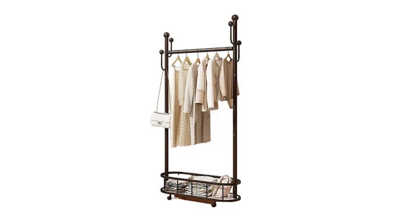 Kmall Elegant Garment Rack with Castors, Storage Basket - Black