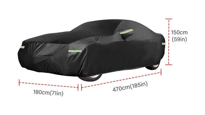 Kmall Heavy Duty Lined Sedan Car Cover with Lock, Zipper 4.7m - Black