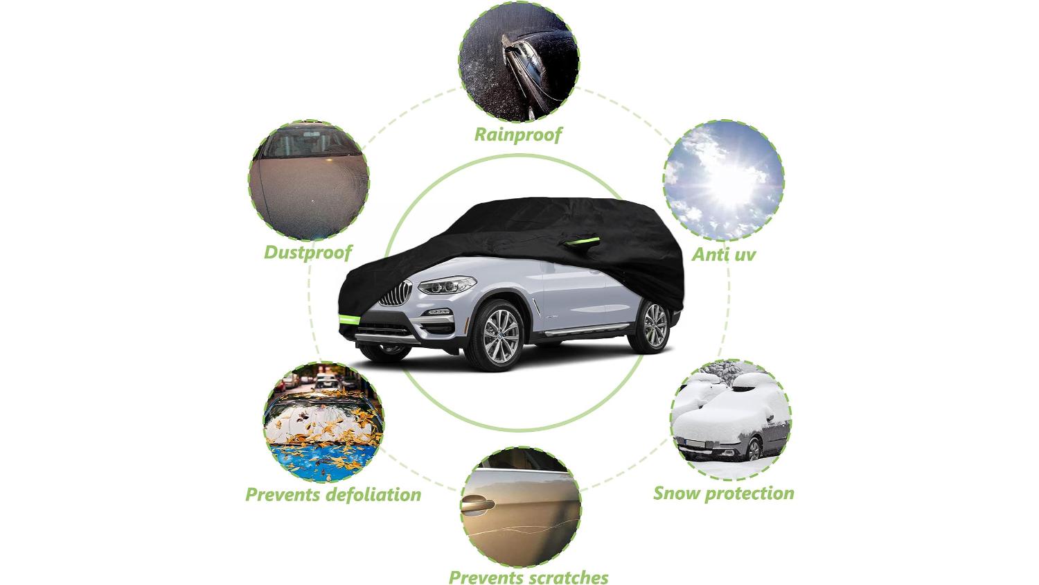 Kmall Heavy Duty Lined SUV Car Cover with Lock, Zipper 5.1m - Black